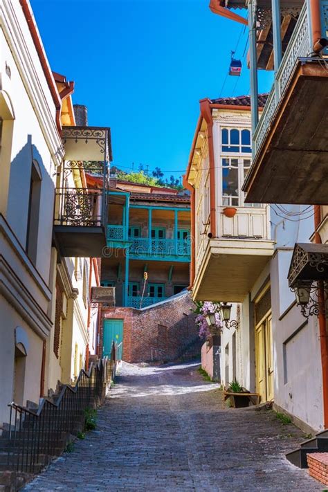 Narrow Streets with Balconies of the Old Town of Tbilisi, Georgia Stock ...