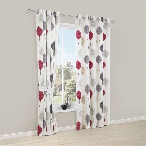 Dario Beige, Grey, Red & White Floral Printed Eyelet Lined Curtains (W)117 cm (L)137 cm ...