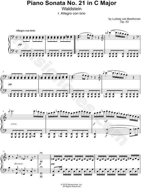 Ludwig Van Beethoven "Piano Sonata No. 21 in C Major, "Waldstein": I. Allegro con brio" Sheet ...