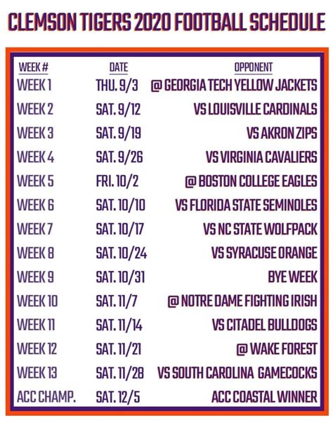 Clemson Football Schedule 2022 Printable