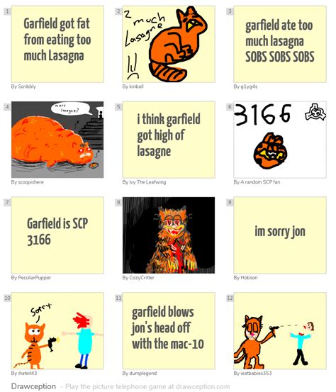 Garfield got fat from eating too much Lasagna - Drawception