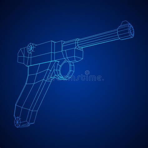 German World War Military Firearm Pistol. Wireframe Low Poly Vector. Stock Illustration ...