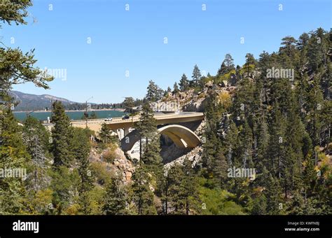 Highway 18 bridge at the Bear Valley Dam in Big Bear California. Big ...