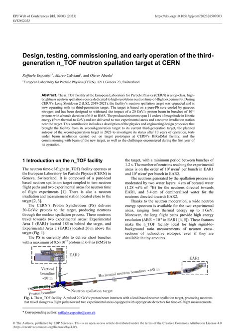 (PDF) Design, testing, commissioning, and early operation of the third-generation n_TOF neutron ...