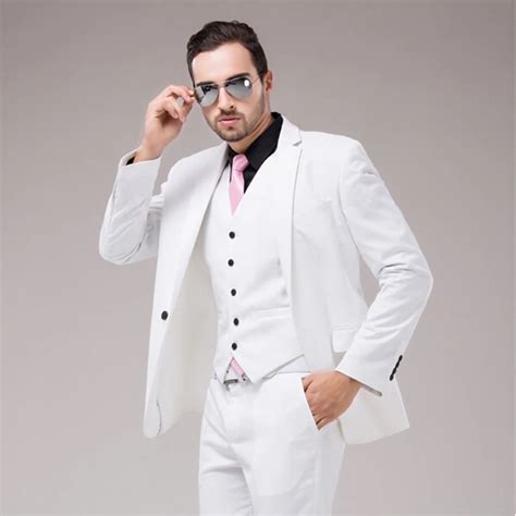 Italian Luxury Mens Optic White Suit Jacket Pants Formal Dress Men Suit ...