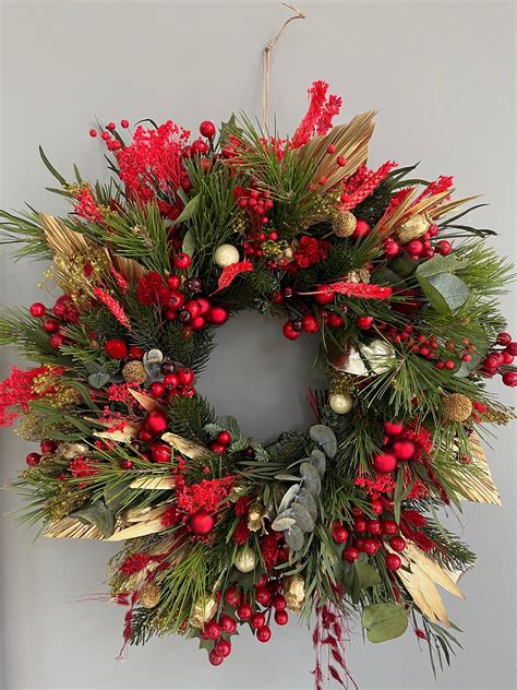 Red & Gold Christmas Wreath Christmas Wreath Winter Wall - Etsy