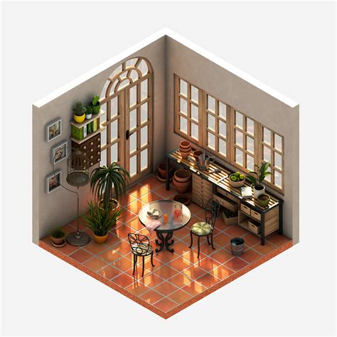 La Galería. Isometric 3d room on Behance