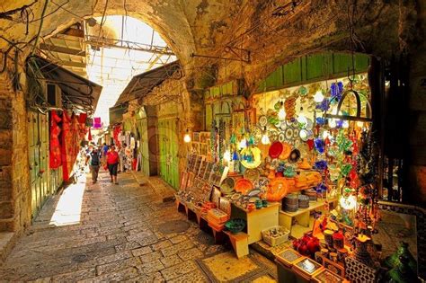 Old oriental market in old city of Jerusalem offering variety of ...