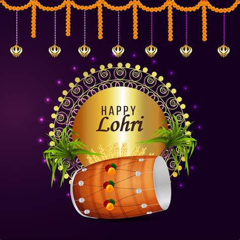 Premium Vector | Lohri celebration greeting card and background