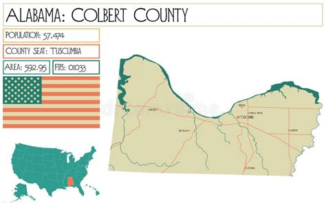 Map of Colbert County in Alabama, USA. Stock Vector - Illustration of ...