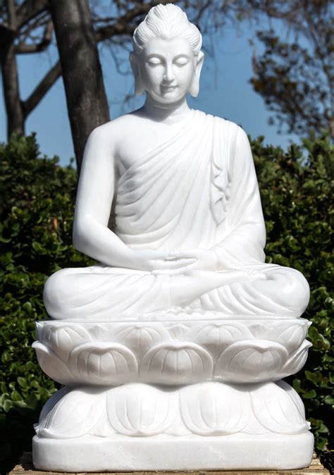 PREORDER White Marble Gandhara Style Buddha Statue Meditating on Lotus Perfect for the Garden 37 ...