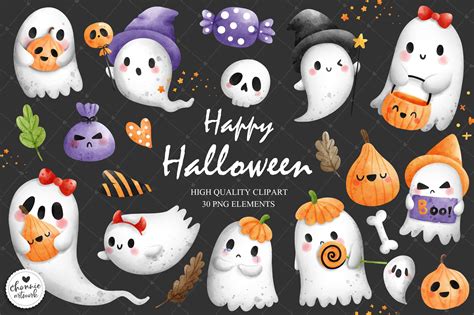 Ghost Clipart, Cute Ghost Clipart, Hallo Graphic by Chonnieartwork ...