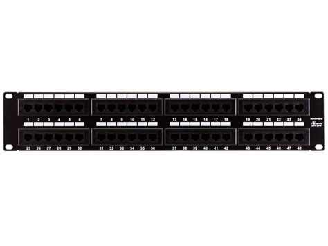 48 Port CAT6 Patch Panel.Black painted steel panel.Numbered ports.White blanks for easy labeling ...