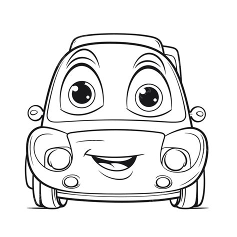 Cartoon Car With Big Eyes Coloring Pages For Kids Outline Sketch Drawing Vector, Car Clipart ...