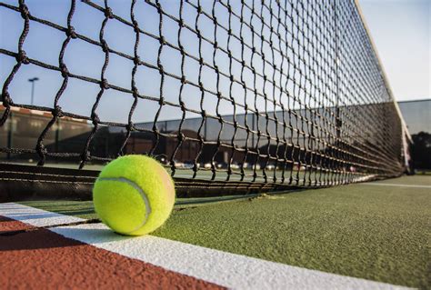 Tennis court with tennis ball close up