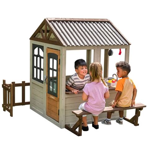 Cottage Wooden Outdoor Playhouse with Doorbell and 13 Pieces For ...