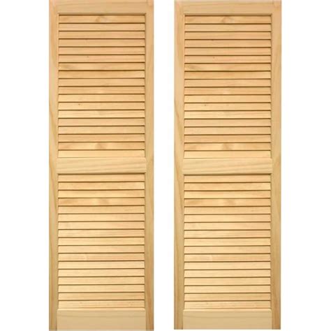 Shop Pinecroft 2-Pack Unfinished Louvered Wood Exterior Shutters (Common: 15-in x 67-in; Actual ...