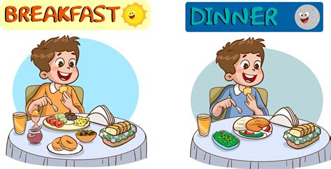 children having breakfast and dinner cartoon vector 20291032 Vector Art at Vecteezy