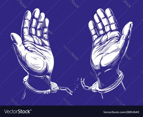 Hands break chain handcuffs a symbol Royalty Free Vector