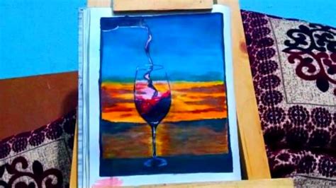 Wine glass painting acrylic // Atmospheric Sunset - YouTube