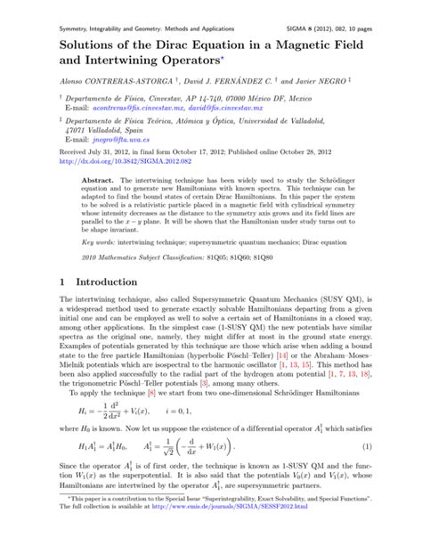 Solutions of the Dirac Equation in a Magnetic Field erators