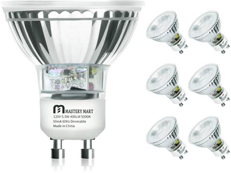 LED GU10 Spotlight Light Bulbs, 50 Watt Equivalent, 5.5W Dimmable, Full ...