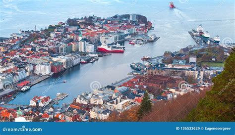 Port of Bergen, Norway. Aerial View Stock Image - Image of europe ...