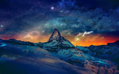 HD wallpaper: snow night stars bokeh switzerland alps matterhorn zermatt cervino night sky ...