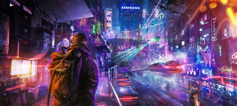 Wallpaper : men, jacket, backpacks, futuristic city, cyberpunk, artwork, digital art, Photoshop ...