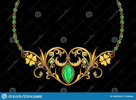 Jewelry Design Art Vintage Gold Necklace. Stock Illustration ...