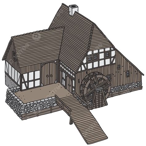 Old Wooden Watermill Cartoon Building Mill Vector, Cartoon, Building, Mill PNG and Vector with ...