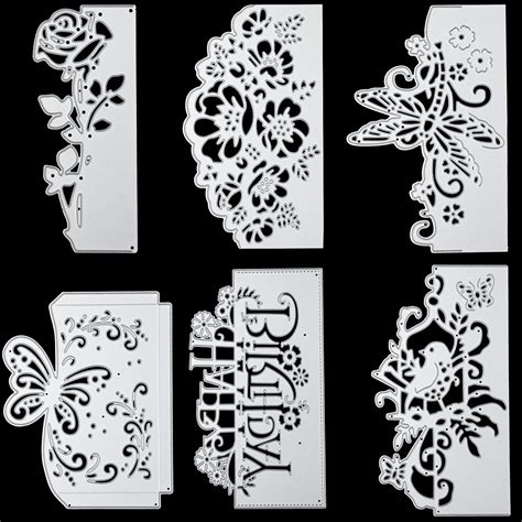 Buy 6 Pieces Metal Die Cuts Assorted Flower Cutting Die Birthday Butterfly Die Cuts Lace Bird ...