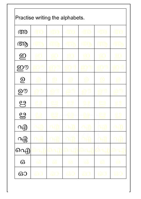 SOLUTION: Malayalam alphabets worksheet - Studypool