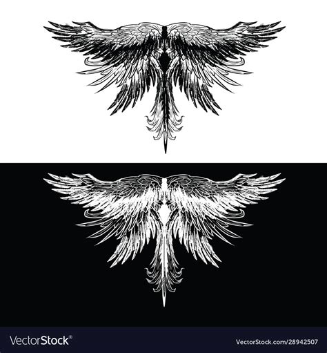 Drawing phoenix bird wings silhouette Royalty Free Vector