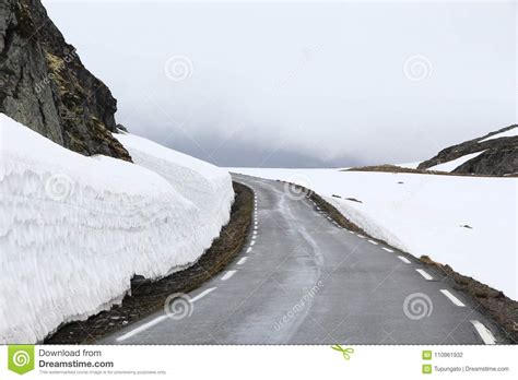 Norway snow road stock photo. Image of summer, mountain - 110961932