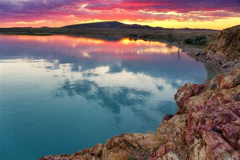 Sunset on the Lake Balkhash, Kazakhstan Stock Photo - Image of light, vacation: 57428792