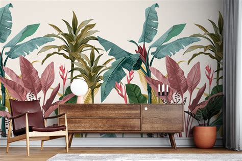 Colorful Banana Leaves Wallpaper-living Room Wall Decor - Etsy