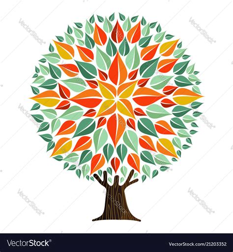 Tree mandala leaf art with autumn leaves Vector Image