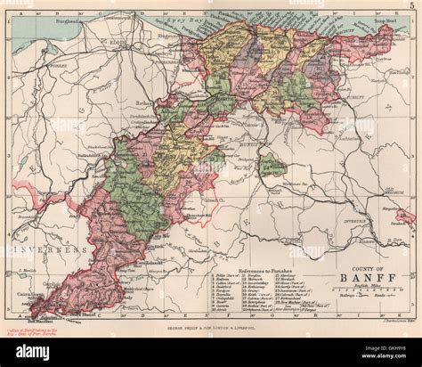 'County of Banff'. Banffshire. Parishes. BARTHOLOMEW, 1891 antique map ...