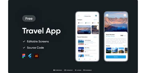 Travel App - Free Source Code and Design using Flutter | Figma