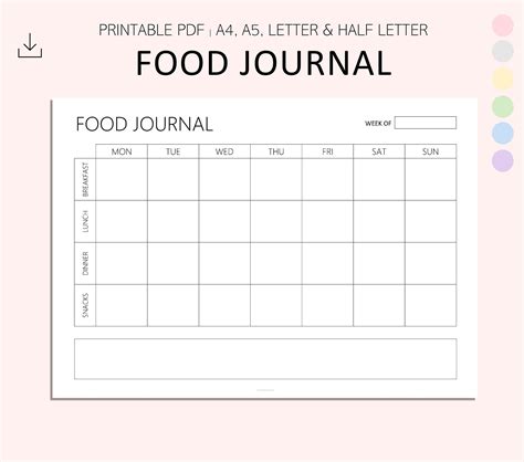 Food Journal Food Diary Diet Diary Weekly Meal Planner 7 Day Food ...