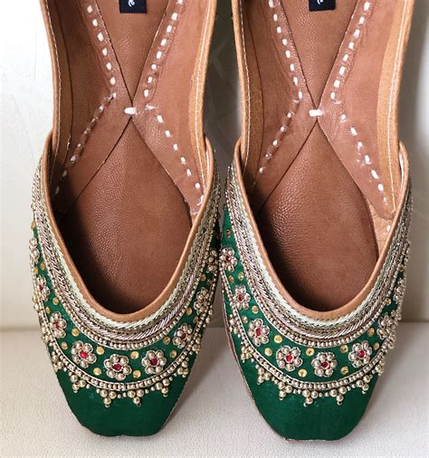 Punjabi Jutti for Women Green Embroidered Wedding Shoes | Etsy