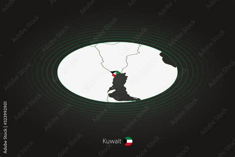 Kuwait map in dark color, oval map with neighboring countries. Stock ...