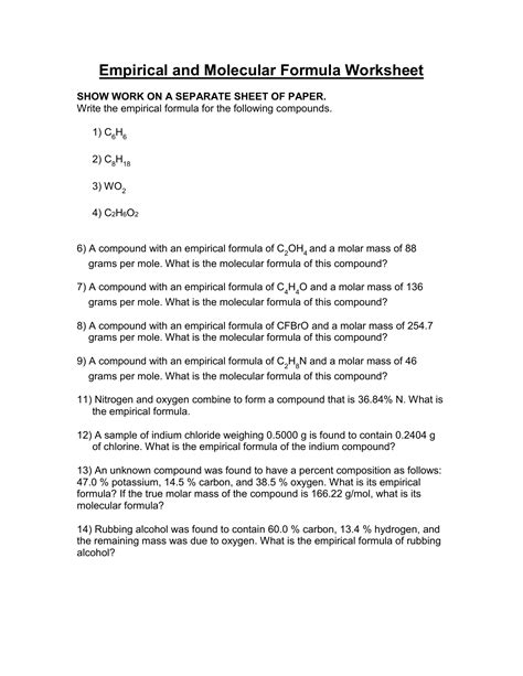 Empirical And Molecular Formula Worksheet Answer Key — db-excel.com