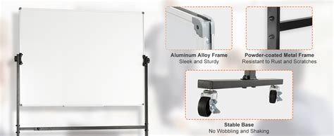 VEVOR Rolling Magnetic Whiteboard, Double-sided Mobile Whiteboard 48x36 ...