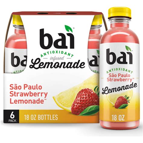 Bai Flavored Water, São Paulo Strawberry Lemonade, Antioxidant Infused Drinks, 18 Fluid Ounce ...