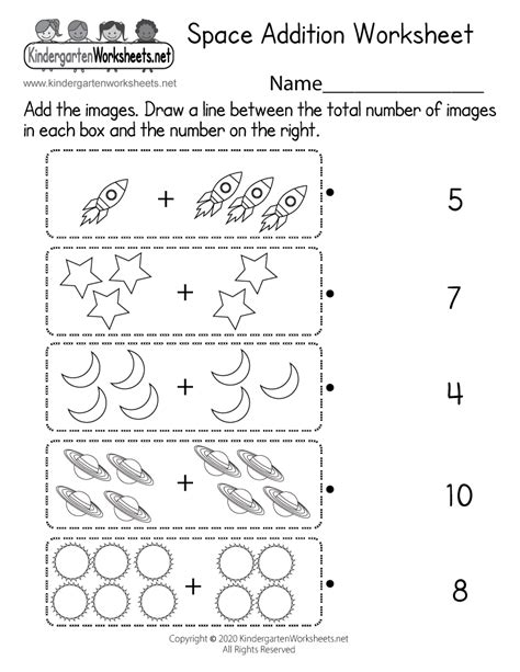 Free Printable Space Math Worksheet for Kindergarten