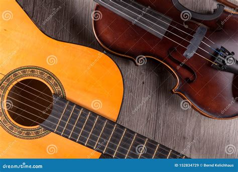 Classical Violin and Guitar on Wooden Background Stock Image - Image of ...