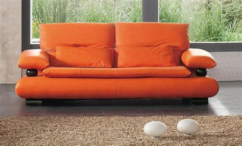 ESF United States products on sale | Orange Italian Leather Living Room Sofa Contemporary Esf ...