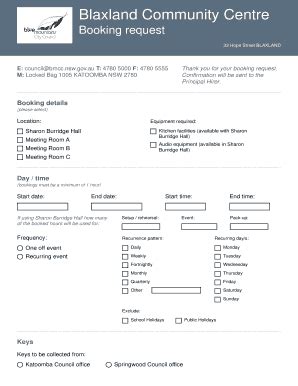 Fillable Online Blaxland Community Centre - Blue Mountains City Council ...
